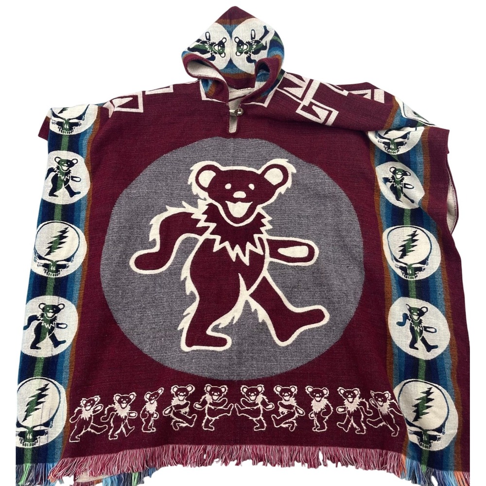 Ecuadorian Hand Woven Poncho with Hood‎ Grateful Dead One Size Wool Dancing Bear